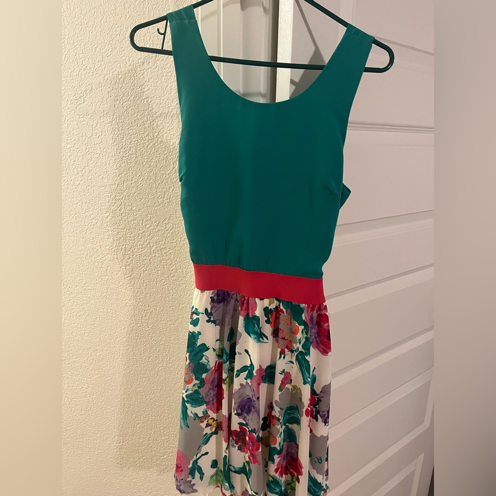 Dainty Hooligan Teal and Pink Floral Mini Dress